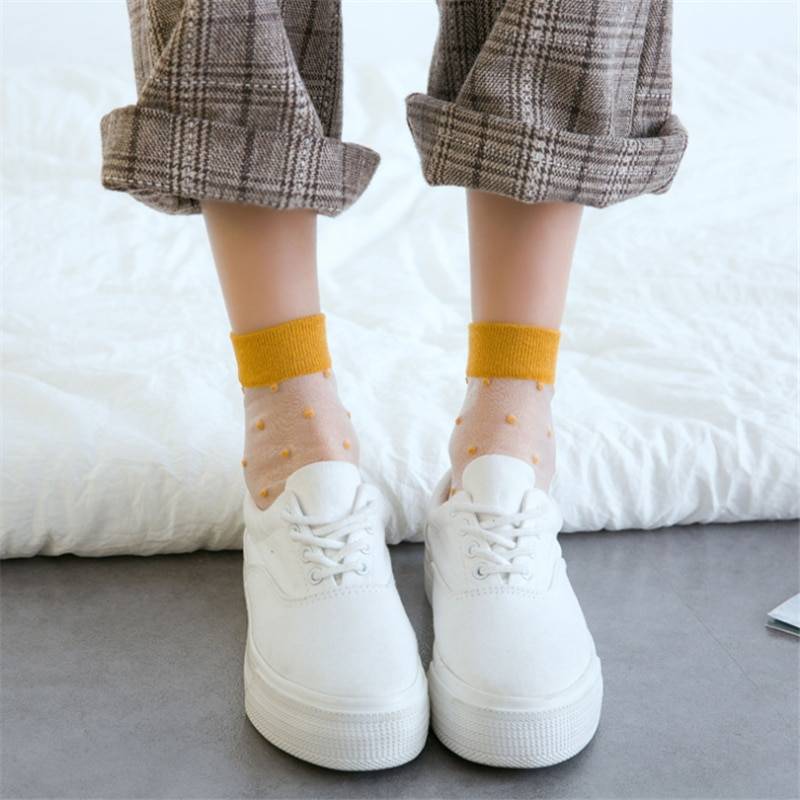 Women’s Multicolored Polka Dot Sheer Socks Socks cb5feb1b7314637725a2e7: black|Blue|Brown|Grey|orange|Purple|white|Yellow