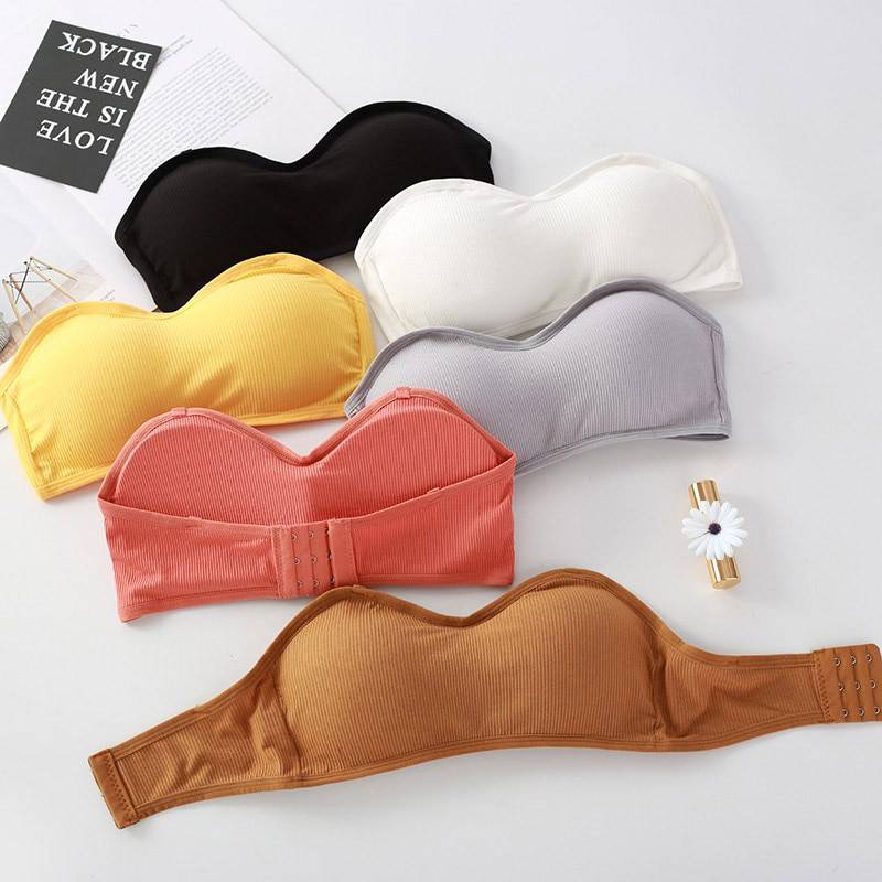 Women’s Ribbed Cotton Strapless Bra Bra Strapless cb5feb1b7314637725a2e7: black|Coffee|Gray|orange|white|Yellow