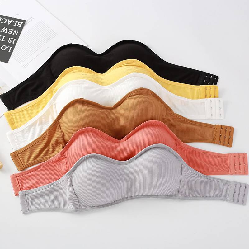 Women’s Ribbed Cotton Strapless Bra Bra Strapless cb5feb1b7314637725a2e7: black|Coffee|Gray|orange|white|Yellow