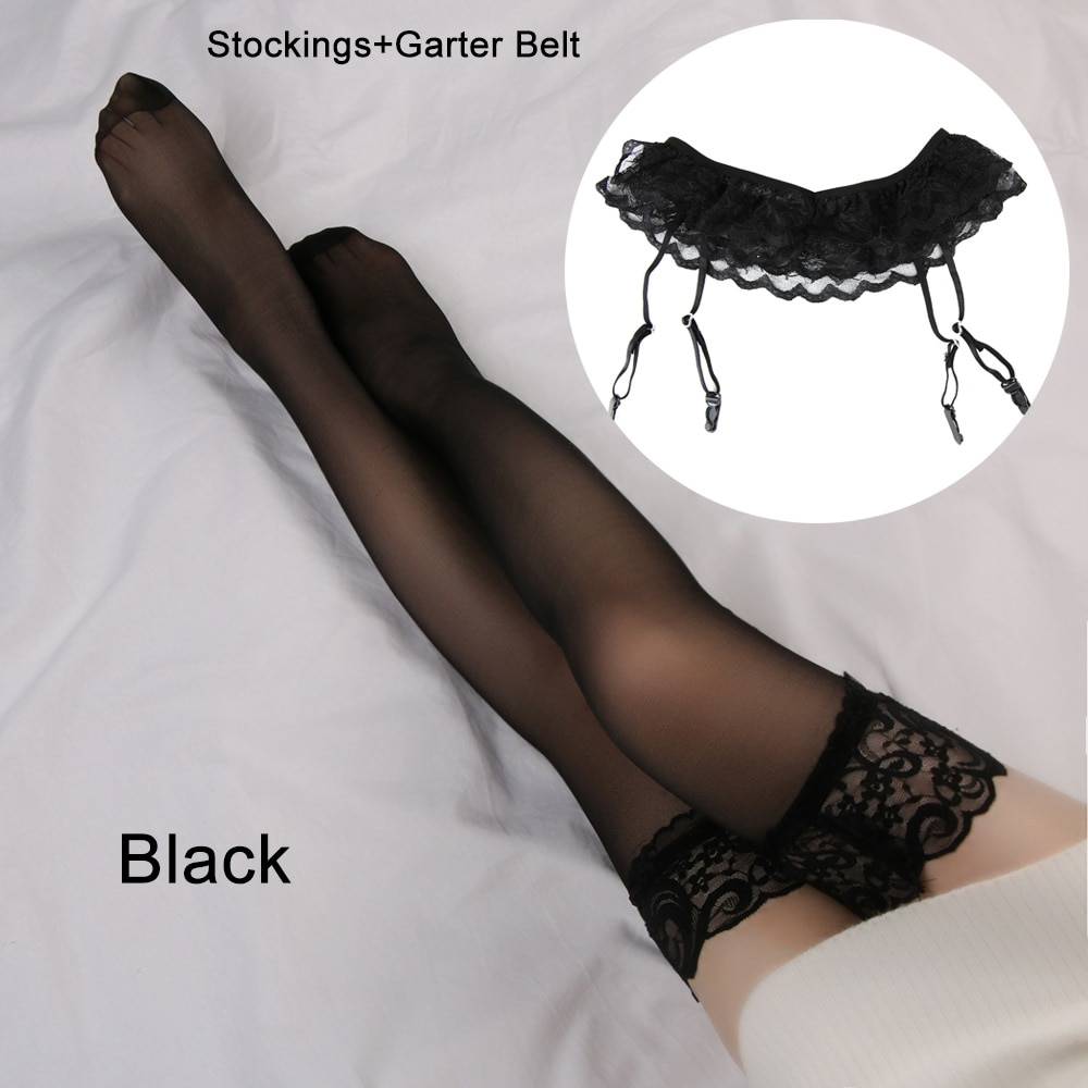 Ruffle Garter Belt and Thigh High Stockings Set Lingerie Garter cb5feb1b7314637725a2e7: black|pink|Red|white