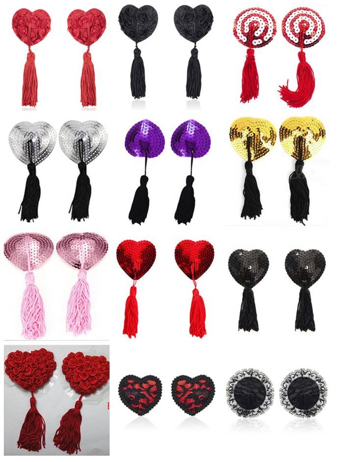 Sequin Nipple Covers With Tassels Heart sticker