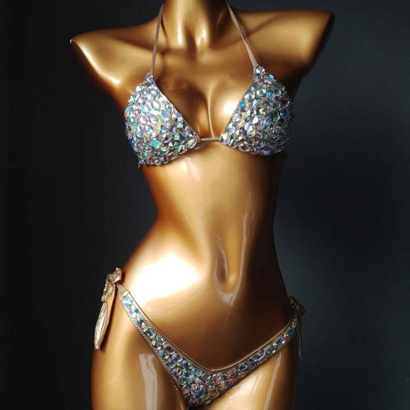 2020 venus vacation new style diamond bikini set bandage open swimwear push up rhinestone bling stones swimsuit sexy women swim