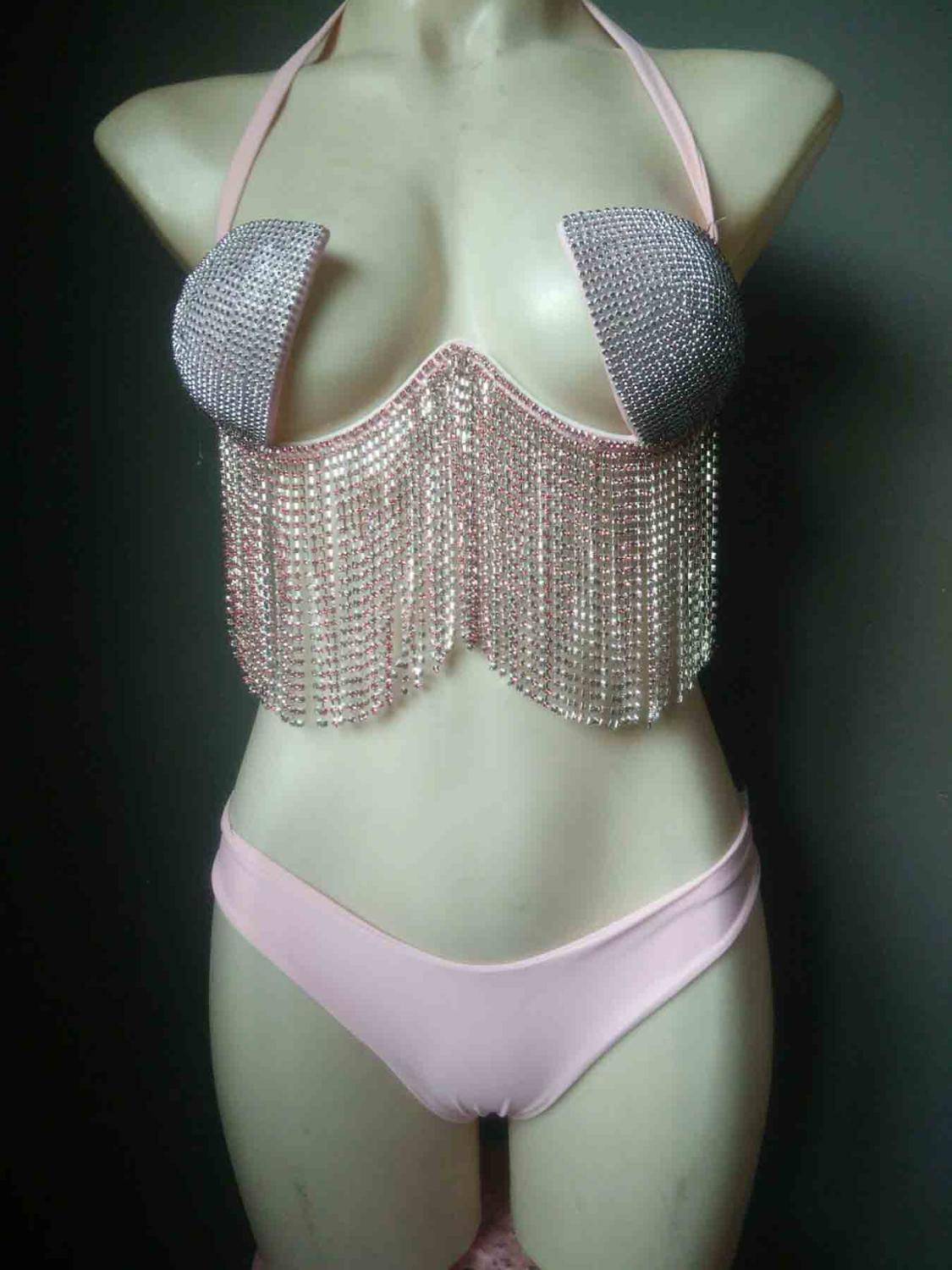 2020 venus vacation sexy Tassels diamond bikini set popular chain rhinestone swimwear push up women beachwear hot swimsuit