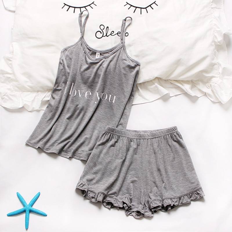 Women Cotton Pajama Set Sleeveless Top With Shorts